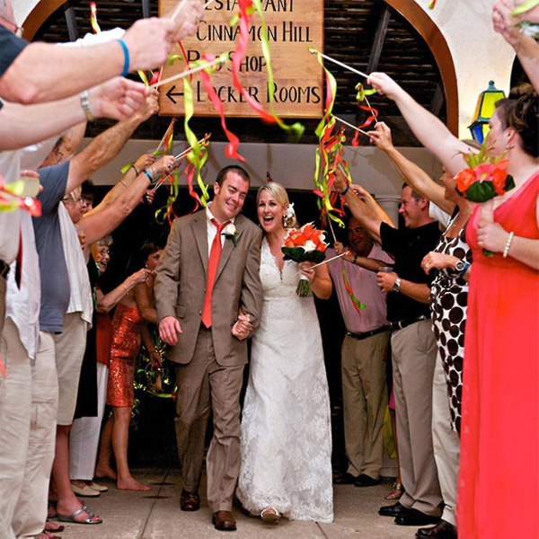 10 st handhållna band med träpinne klocka bröllop rekvisita dekor