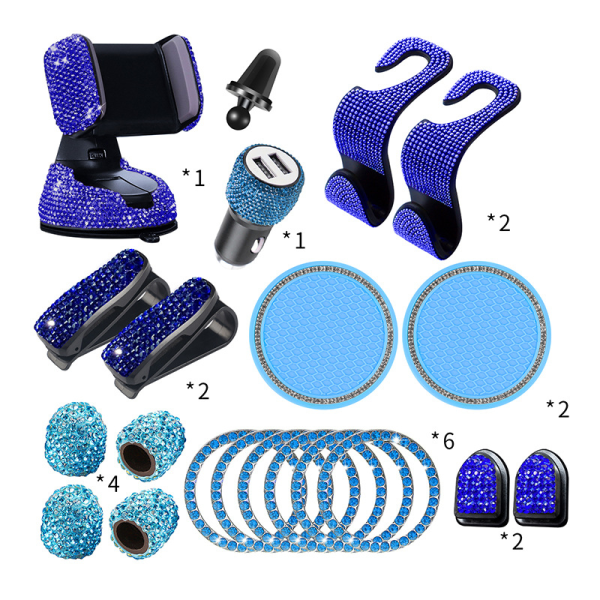 20st Bling Biltillbehör Set Telefonhållare Mount /Coaster för kvinnor Flickor Present Blue