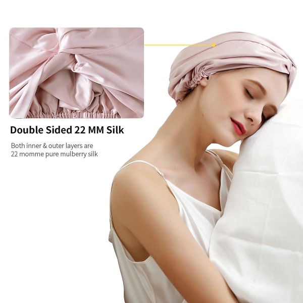 Natthuv i natursilke med resår på huvudet (1 st rosa) sömnmössa i cap för kvinnor Hårvård rosa