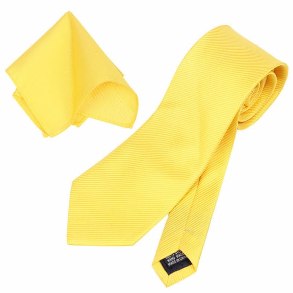 Män Blommig Paisley Bröllop Slips & Pocket Square Näsnäsduk Matchande Set Yellow