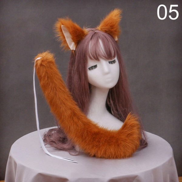Fox Ears Tail And Wolf Holo Plysch Anime Cosplay Set Rekvisita Kostym Party Performance Camel