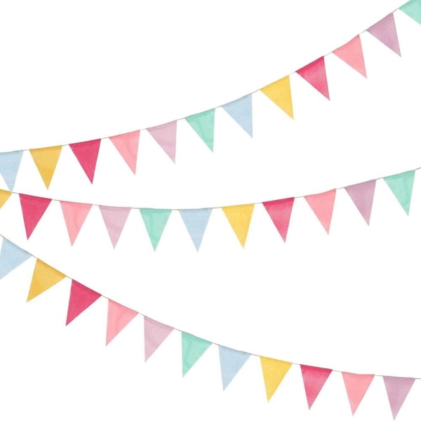 Flerfärgad vattentät triangulära flaggor Imitation av linne Bröllopsfödelsedagsfest Hemfestival Dekoration Bunting flerfärgad