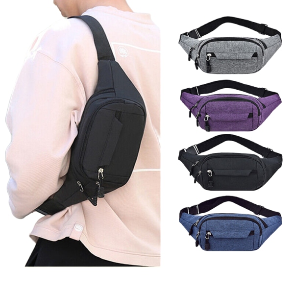 Midja Bum Bag Herr Dam Canvas Fanny Pack Resepengar Bälte Pouch Plånbok Grey