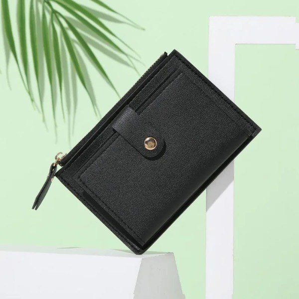 Fashion Dam Wallets Läder Kvinnlig Handväska Mini Hasp Solid Multi Black