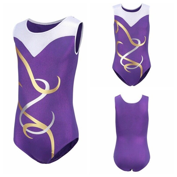 Barnflickor Balett Dans Leotard Gymnastik Jumpsuit Danskläder Kostymer Purple 9-10Y