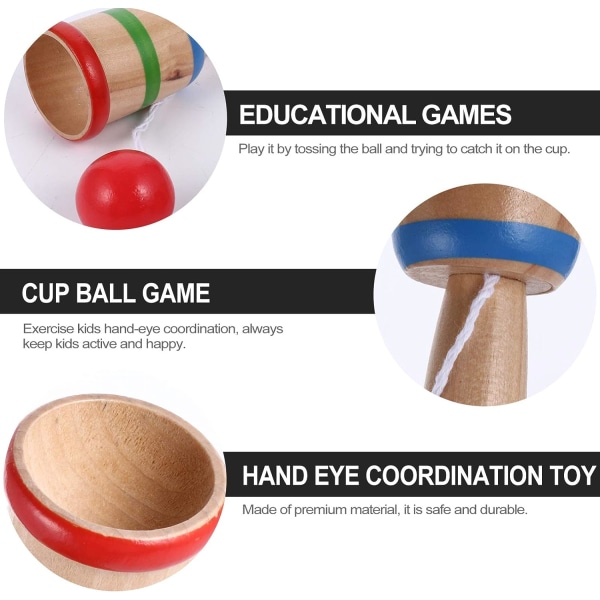 Wooden Catch Ball Cup och Ball Game Balanced Game Kids Educational Products for Backyard Park röd