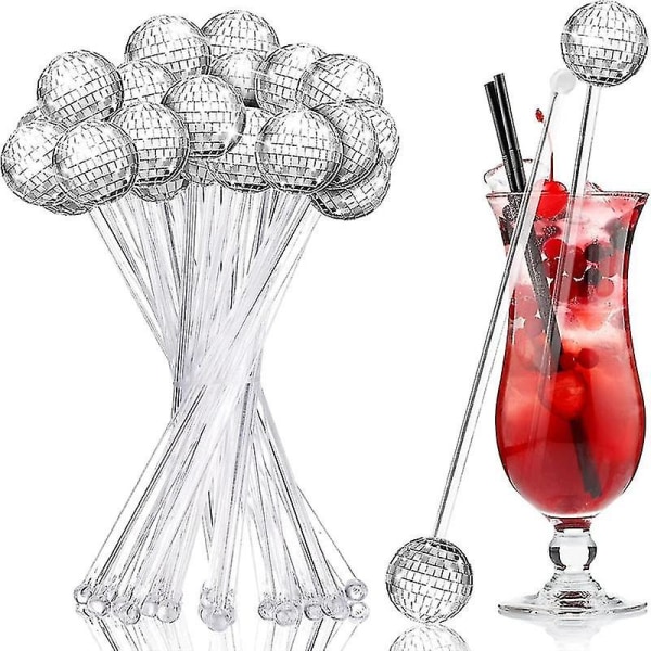 24 st Disco Balls Cocktailpinnar Plast Rund Topp Swizzle S