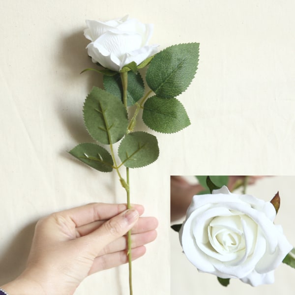 5st enkel lång stjälk falska rosor silke blommor blommande brud konstgjorda White