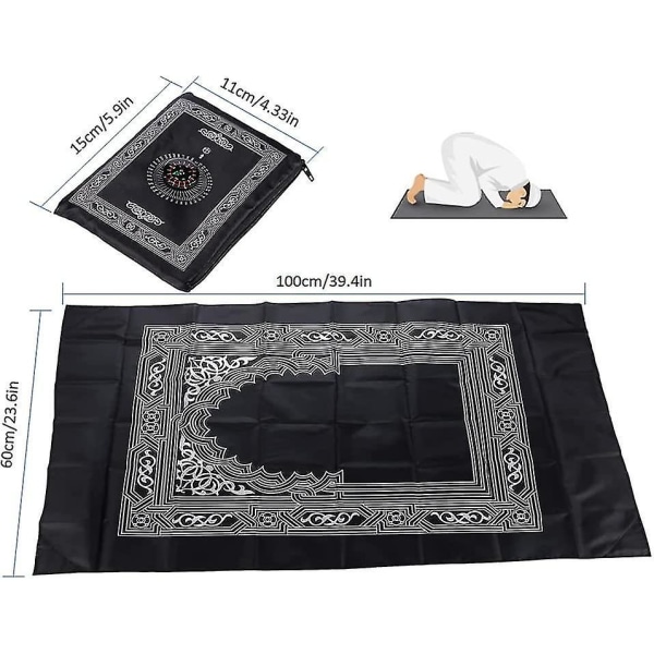 Tillverkad av vattentät polyester med kompass och bärväska Islamisk resebönematta Fickbönematta svart