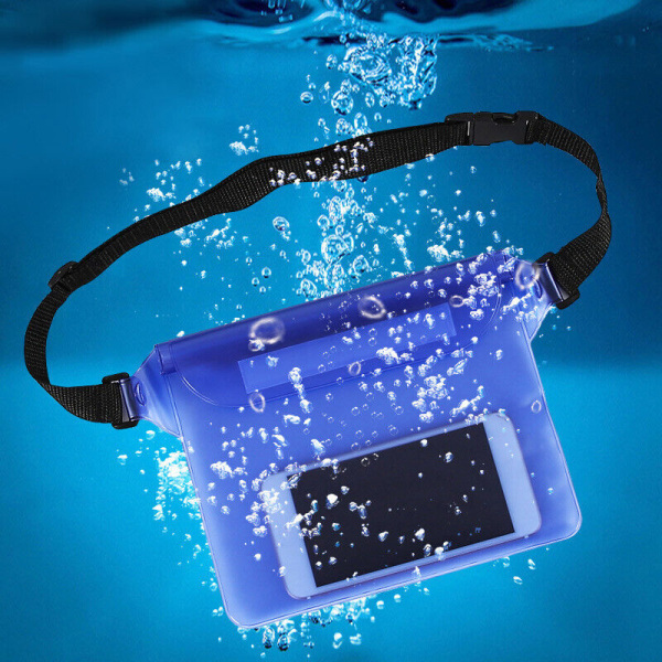 Vattentät telefonväska midjeväska undervattensväska simning torr väska PVC 2 st Deep Blue