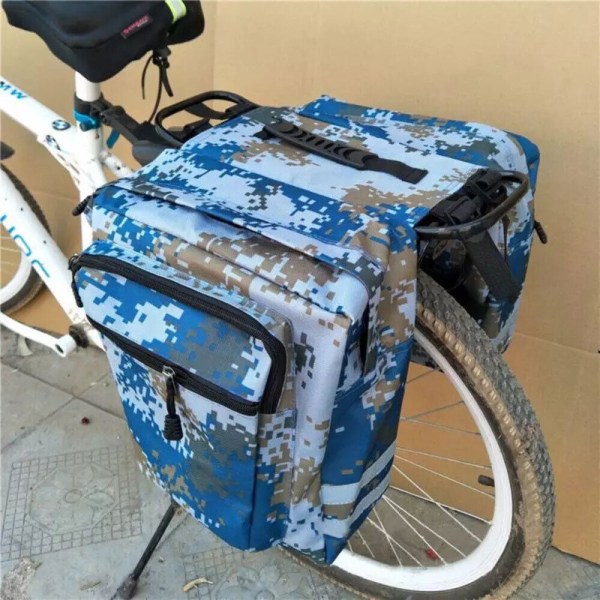 Dubbla cykelväskor cykel baksäte bagagehållare pack kamouflage Blue