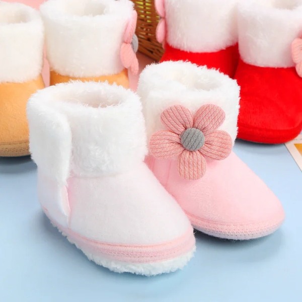 Nyfödda baby flickor pojkar mjuka stövlar enfärgade pompom snöstövlar inf F13885-GR 0-6 Months