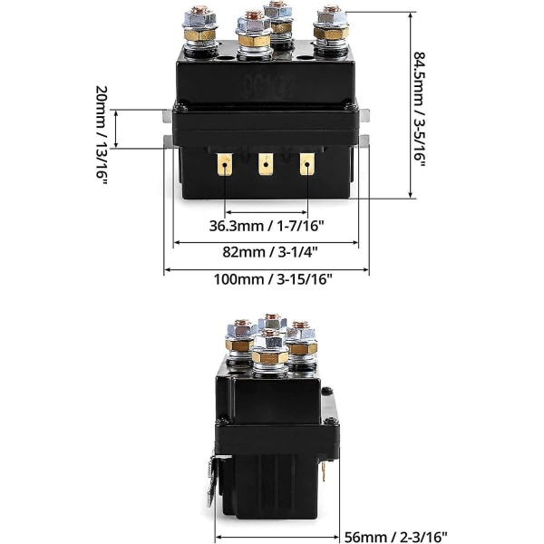 Solenoidrelä 12v 500a Vinschrelä Solenoidbyteskontaktor svart