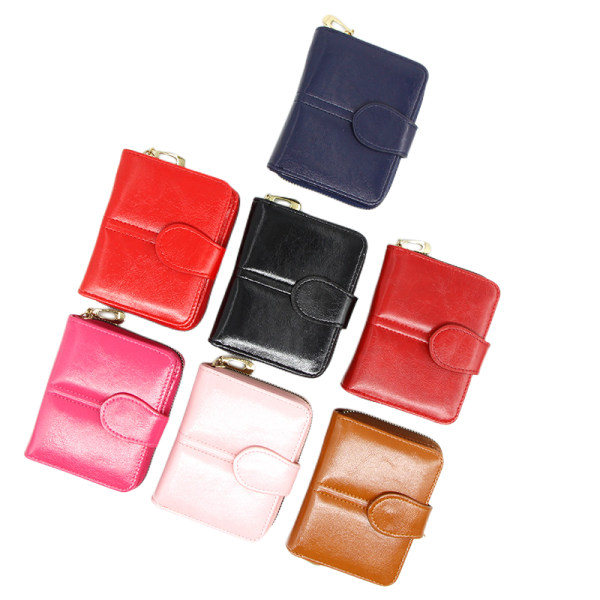 Kvinnor liten plånbok dam mini handväska Bifold PU läder kort handväska Mynt handväska Red