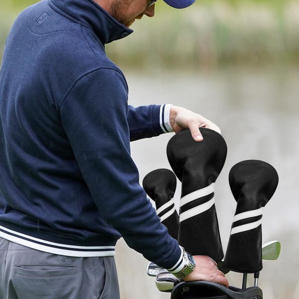 Golf Headcover PU Läder Vattentätt trä Driver Head Cover Sleeve 3st/ set Black