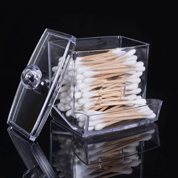 Fyrkantig bomullstopsbehållare i plast, transparent