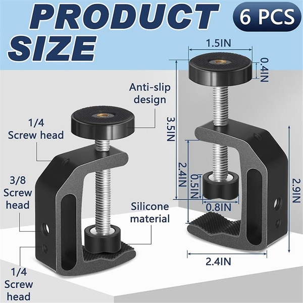 6 st universella C-klämmor med 1/4 tum och 3/8 tum gänghål A
