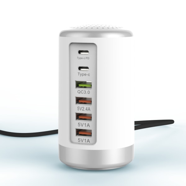 6-portars USB Laddningsstation Hub Tower Desktop Mobiltelefon Laddare Organizer White US Plugs