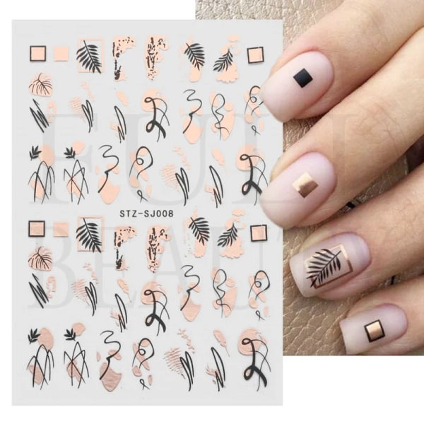 Graffiti-remsor nagelklistermärken för kvinnor nagelkonstdekorationer Ros STZ-SJ001 Black Gold