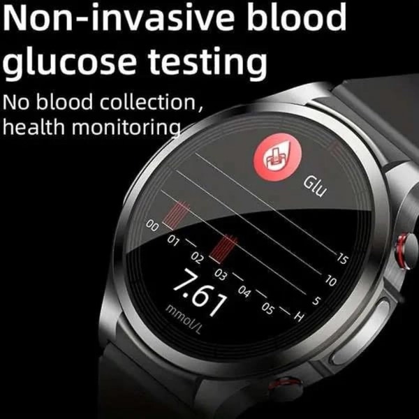 Icke - invasivt blodsockertest Smartklocka watch med blodtryck Bl blodsockermätare Watch diabetiker Watch Glukosmätare Black