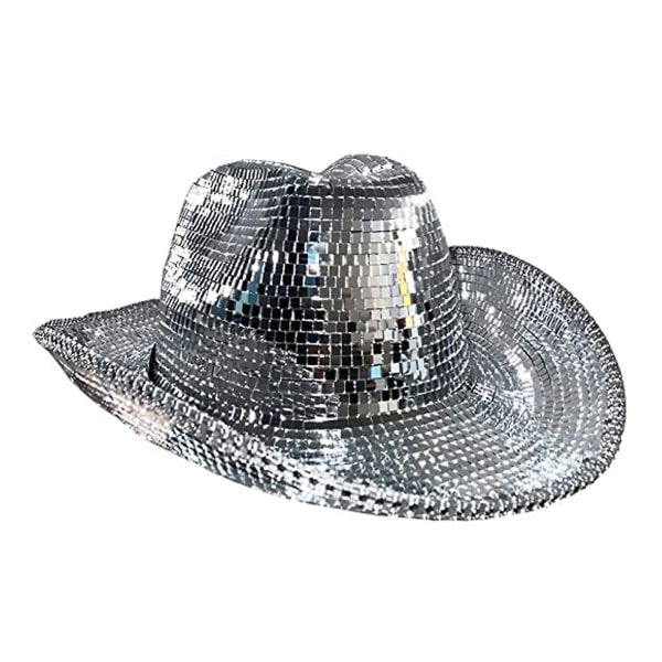 Spegel Disco Cowboy Hatt Fantastisk Disco Ball Hattar Reflekterande paljetter Cowboy Cap Nyhet silver