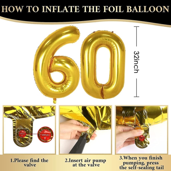60-årsdekoration 60-årsdekoration Grattis på födelsedagen Garland Ballong Svart Guld Dekoration guld