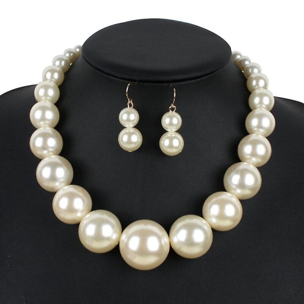 Enkel stil från små till stora pärlor Halsband pärlörhängen set vit b990 |  Vit | Fyndiq