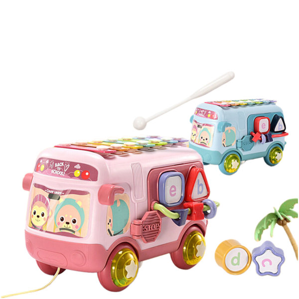 Baby Early Learning Toy Bus småbarn Xylofon Musik förskolepresent Barn Pink