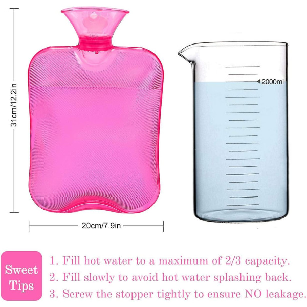 2l läckagesäker varmvattenflaska i naturgummi rosa grå