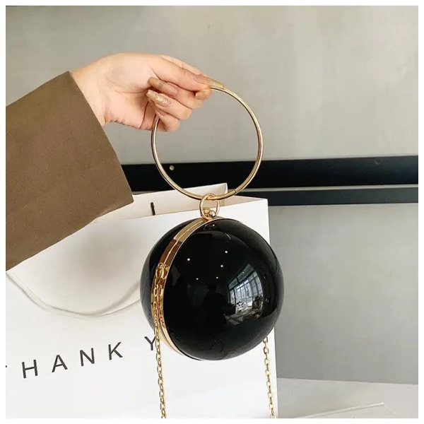 Round Ball Evening Bags For Women 2022 Mode Smooth Bright Sur black