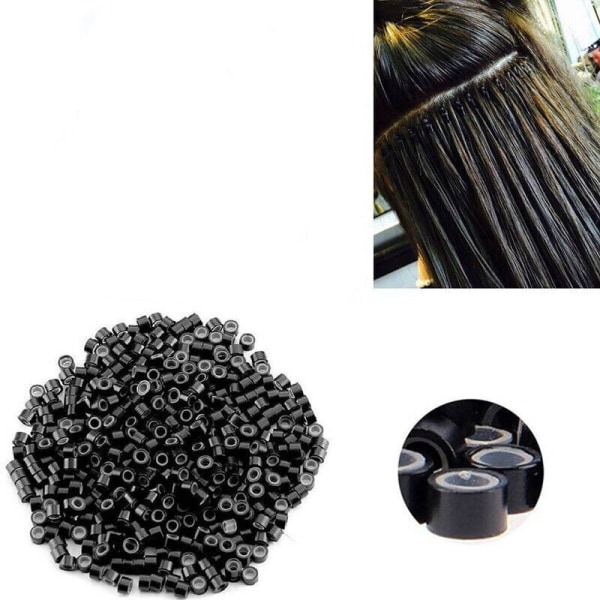 500 st hårförlängningsverktyg silikonfodrade mikropärlor nanoringar hårslingor svart