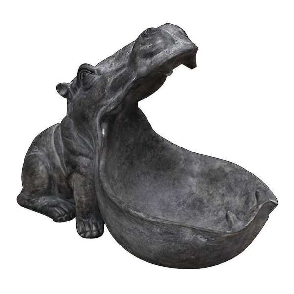 Stor figur av flodhäst med stor mun, nyckelskål i harts, flodhästgodisskål, heminredning svart