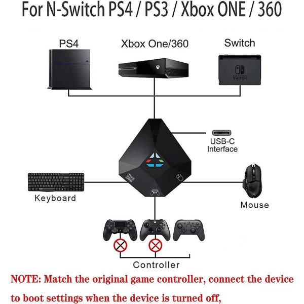 Xbox One tangentbord och musadapter för PS4 PS3 Xbox 360 USB -anslutning Nintendo Switch Lite mus och tangentbord konvertera svart