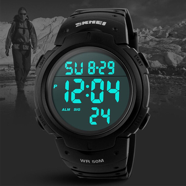 Herr LED Digital Army Military Stoppur Waterproof Date Sports Watch Black