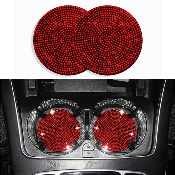 Bling Crystal Biltillbehör För Kvinnor Mugghållare Infoga Coaster Auto Interiör 2PCS Red