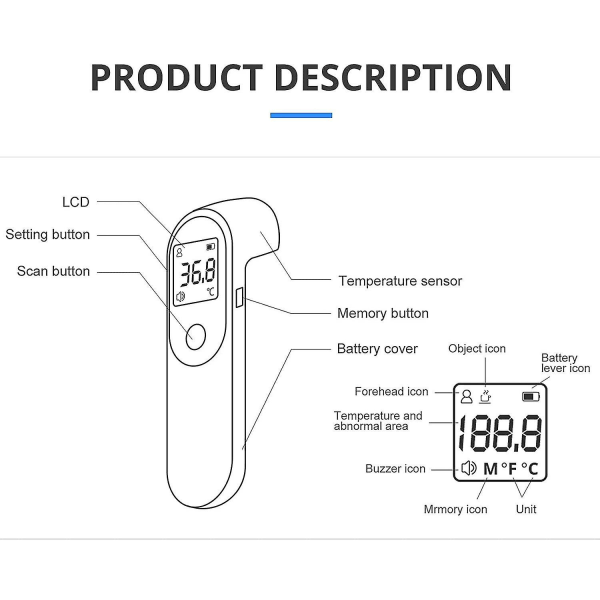 Infraröd termometer för panna, beröringsfri medicinsk termometer,