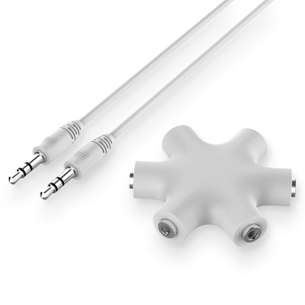 3,5 mm aux-uttag Multi Headphone Headset Earphone Audio Splitter Adapter 5-vägs White