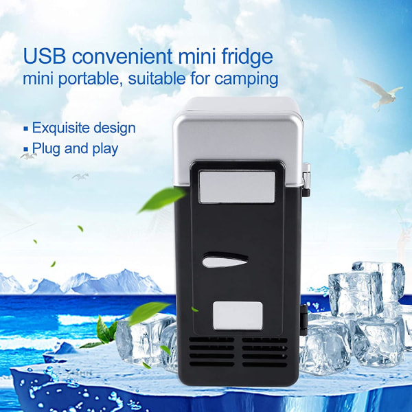Led Mini USB Kylskåp Bärbar USB Kylskåp Drycker Dryckesburkar Kylskåpsvärmare svart