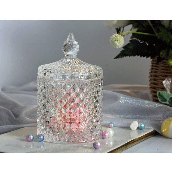 Dekorativ kristallgodiskakaburk med lock Glasburk Sötmatsnack Glasbehållare med lock 1