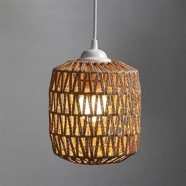 Simulerad rotting cover Handgjorda vävda ljuskrona Vintage lampskärm Heminredning hängande hänge brun
