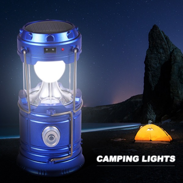Solar campingljus USB uppladdningsbar ficklampa Bärbar nödlampa utrustning Blue