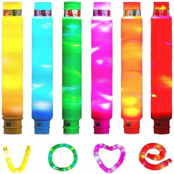 6PCS Led Fidget Pop Up Tube Presentleksaker Vuxna Stretch Pipe Sensorisk Leksak Led Tube Macaroon