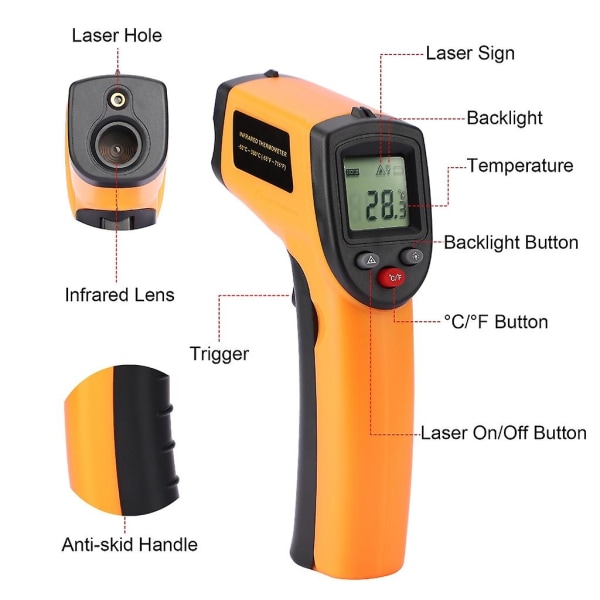 2st infraröd termometer Beröringsfri temperaturmätare LCD-digital termometer gul