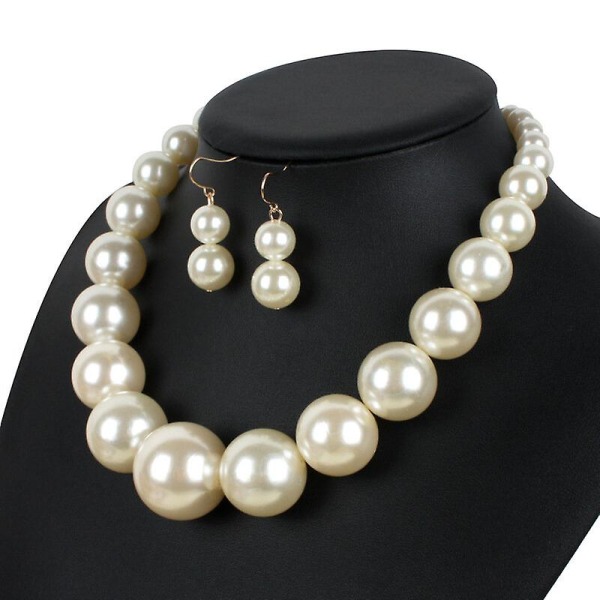 Enkel stil från små till stora pärlor Halsband pärlörhängen set vit b990 |  Vit | Fyndiq