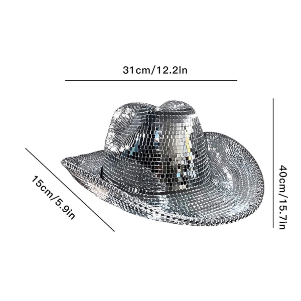 Spegel Disco Cowboy Hatt Fantastisk Disco Ball Hattar Reflekterande paljetter Cowboy Cap Nyhet silver