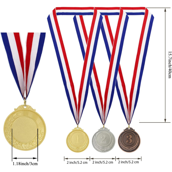 Medaljer för barn 12 bitar Metallmedalj Guld Sliver Brons Vinn 12 Pack Gold Sliver Bronze Medals