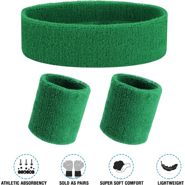 3PCS Sports pannband handledsskydd mjukt förtjockat frotté bomull flicka green