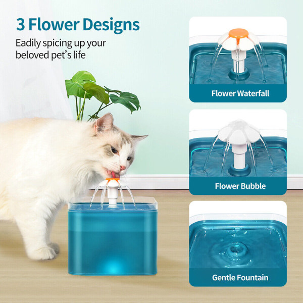 2L Elektrisk LED Katt Hund Automatisk Vattenfontän Dispenser Drickskål för husdjur Green