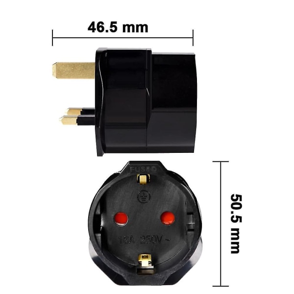 2x Reseadapter Adapter Plug For England - Resekontakt Power Eu Till Uk Socket - Resekontakt Black