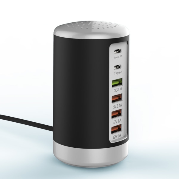 6-portars USB Laddningsstation Hub Tower Desktop Mobiltelefon Laddare Organizer Black US Plugs